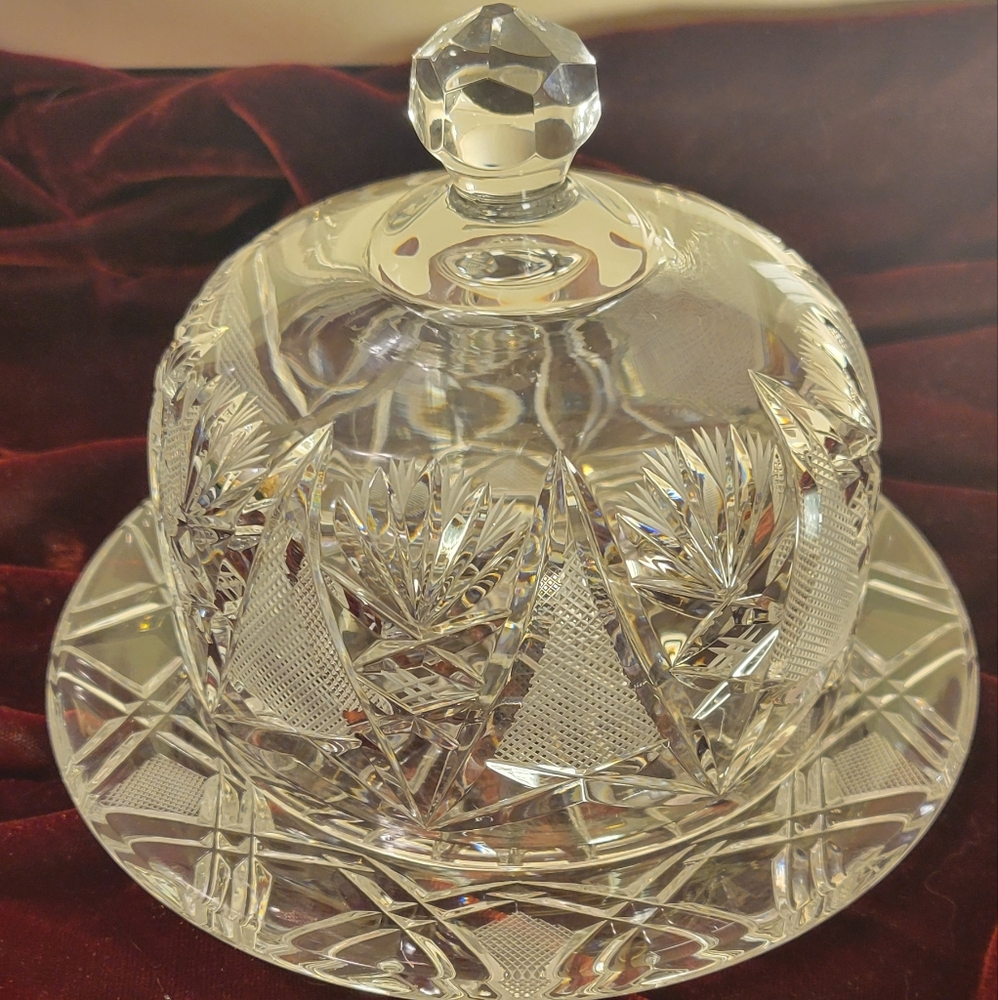 American Brilliant Cut Crystal Butter Keep.